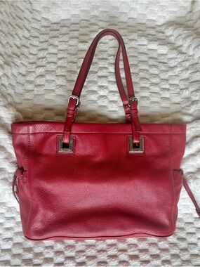 Calvin Klein Red Pebbled Leather Tote Bag Silver Hardware Excellent Condition
